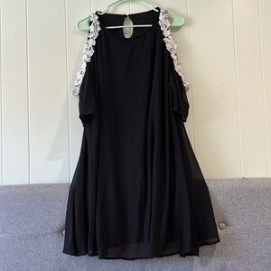 Floral Lace Design Cold Shoulder Black Over the Knee Dress